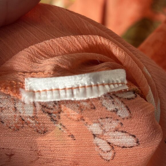 Floral Long Sleeve Sheer Button-Down Shirt Peach & Green Lightweight Boho Top - Picture 6 of 10